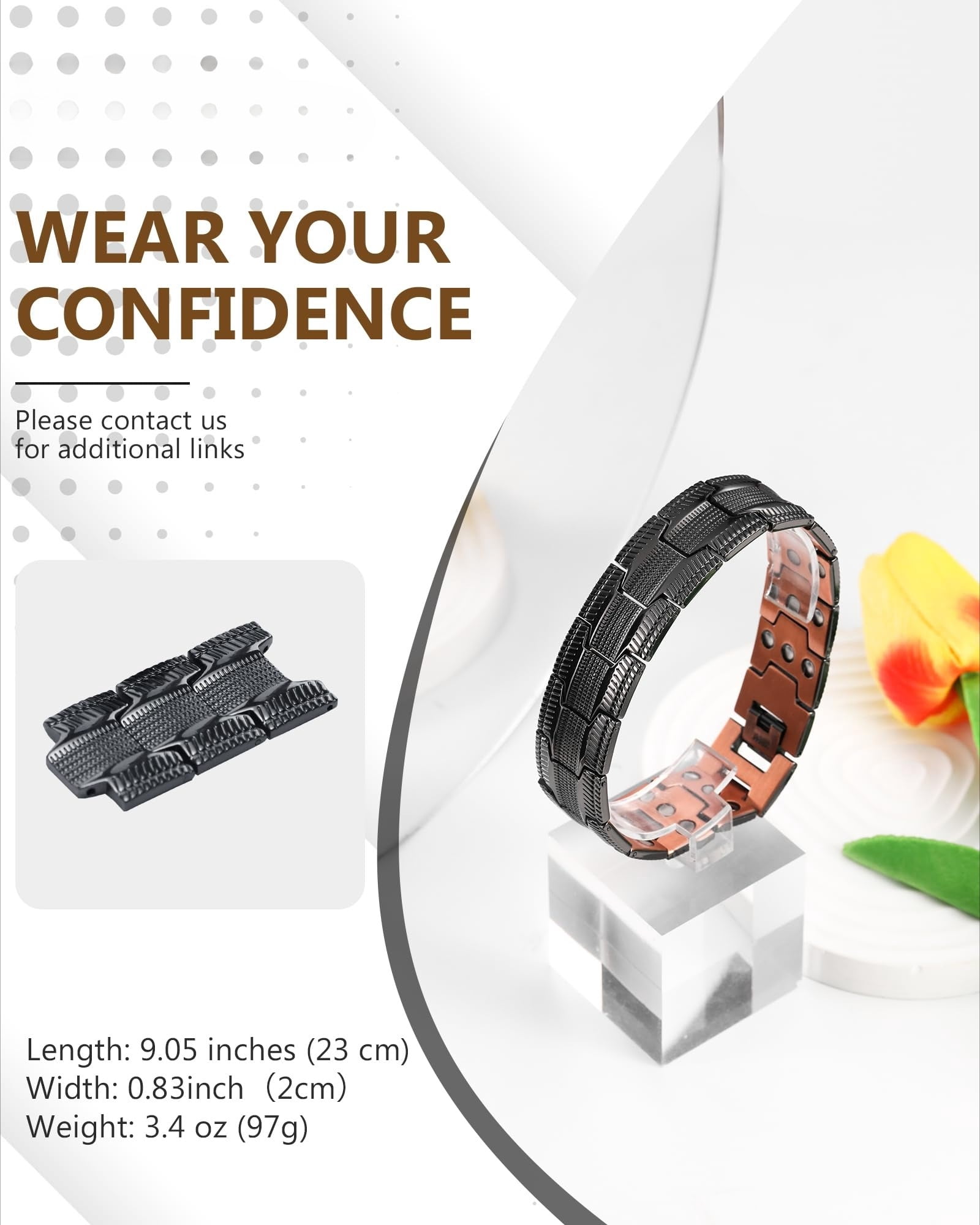 Wollet 3X Black Copper Magnetic Bracelet for Men, Copper Jewelry Gift for Valentine's Day