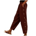 thumbnail image 2 of Corduroy Pants for Women Side Button Elastic Waist Fall Winter Pant Straight Leg Lightweight Comfy Trousers with Pockets Wine L, 2 of 7
