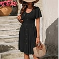 thumbnail image 6 of ShomPort Summer Casual Dress for Women U Neck Button Midi Dress Ruffle Sleeve Textured Wrinkle Free Dress, 6 of 7