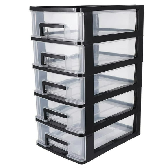 Multifunctional Five-layer Storage Cabinet Plastic Drawer Type Closet Portable Dustproof Storage Case Organizer Sundries Holder (Black and Transparent)