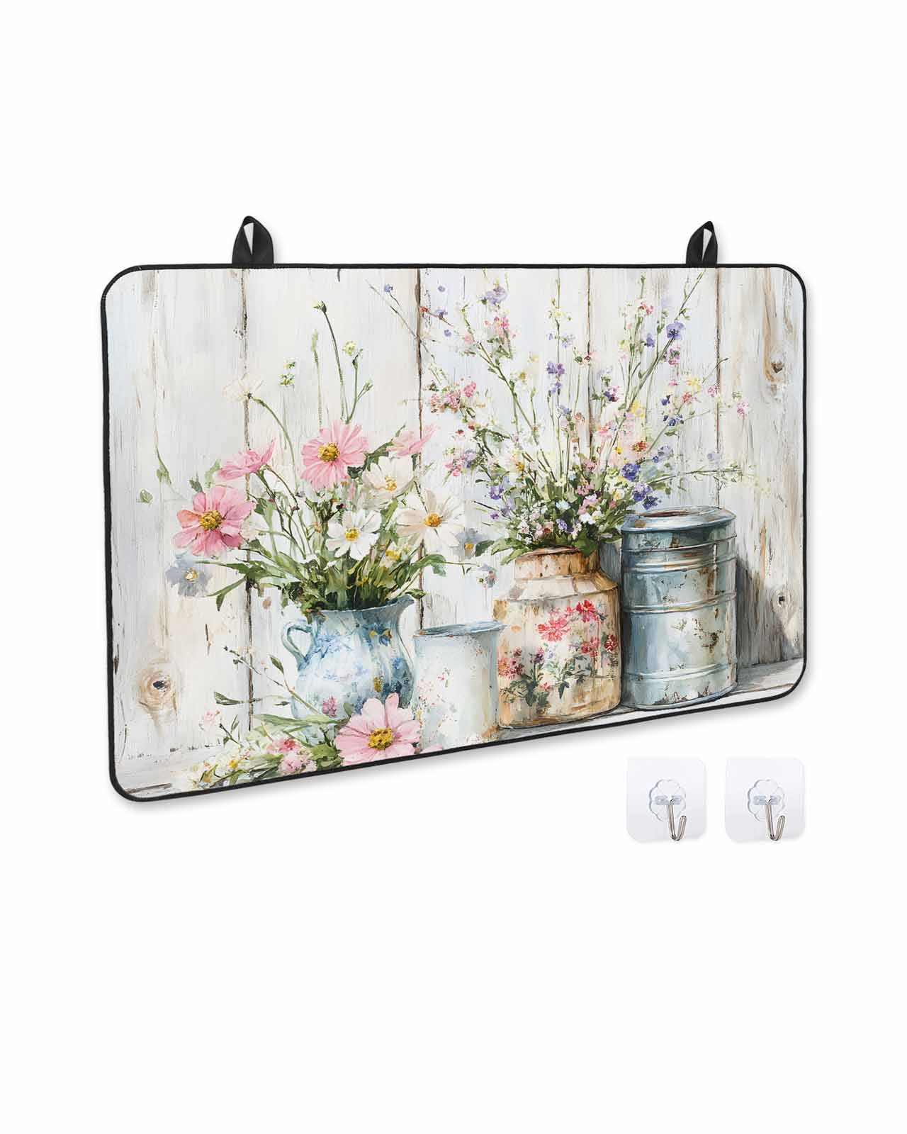 nqOlkjepod Large Induction Cooktop Protector Mat 36"x21", Daisies Flowers Stove Top Covers for Electric Stove, Vintage Watercolor Plants Farmhouse Stove Burner Cover Mats, Glass Top Stove Cover
