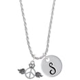 thumbnail image 1 of Delight Jewelry Silvertone Winged Peace Sign with Crown Silvertone Script Initial Disc - S - Charm Necklace, 20"+3", 1 of 4