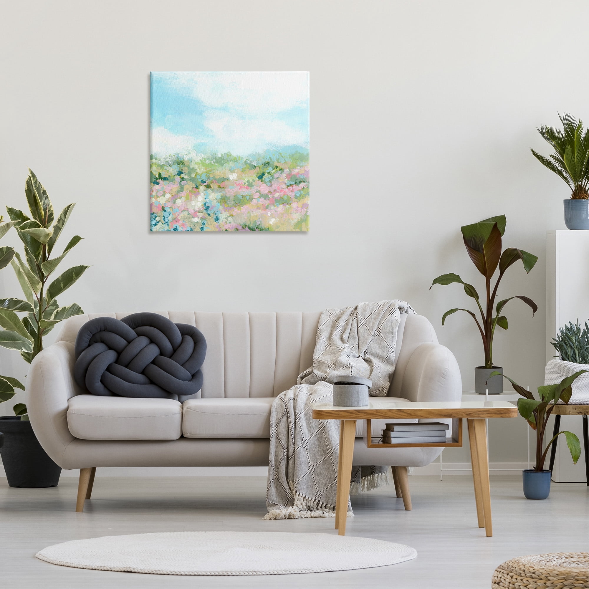 Stupell Industries Pink Speckled Meadow Landscape Painting Gallery Wrapped Canvas Art Print Wall Art, 30 x 30