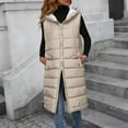 thumbnail image 2 of MaFYtyTPR Women's Long Puffer Vest Outerwear Casual Winter Warm Padded DownTwo-way Zipper Sleeveless Puffy Coat With Pockets Khaki S, 2 of 5