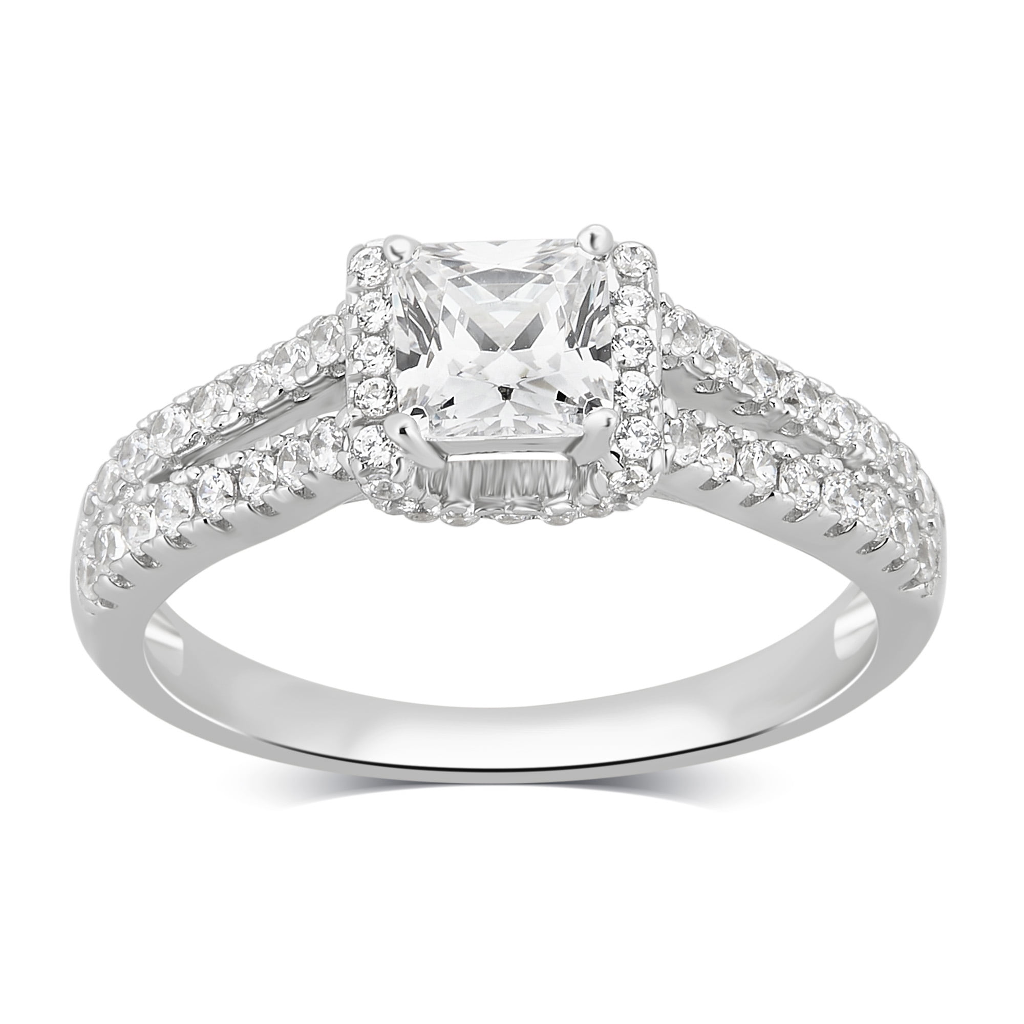 Arista 2.00 Carat T.W. Cubic Zirconia Split Shank Engagement Ring in Sterling Silver