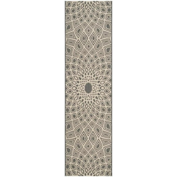 SAFAVIEH Courtyard Thane Abstract Indoor/Outdoor Runner Rug, Anthracite/Beige, 2'3" x 8'