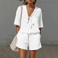 thumbnail image 2 of Linen Sets for Women 2 Piece Short Sleeve Tops and Wide Leg Shorts Summer Casual Fashion Beach Outfits White XL, 2 of 7
