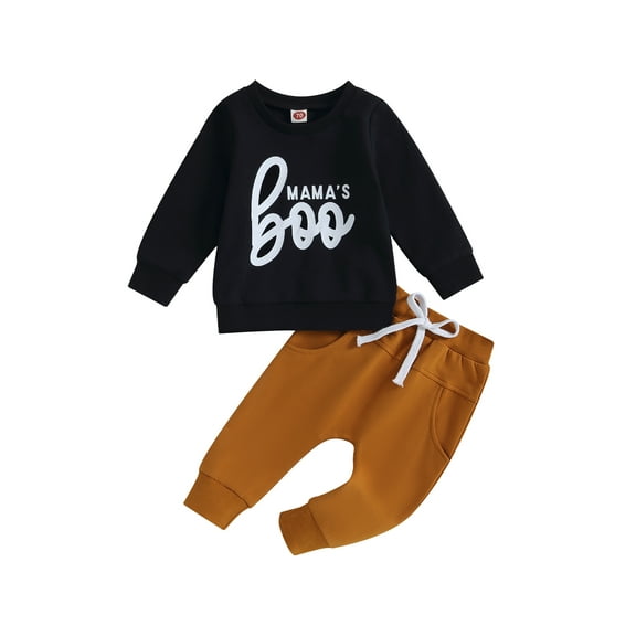 Bagilaanoe 2PCS Toddler Baby Boy Long Pants Set Letter Print Long Sleeve Sweatshirt Pullover Tops   Drawstring Sweatpants 6M 12M 18M 24M 3T Kids Casual Sweatsuits