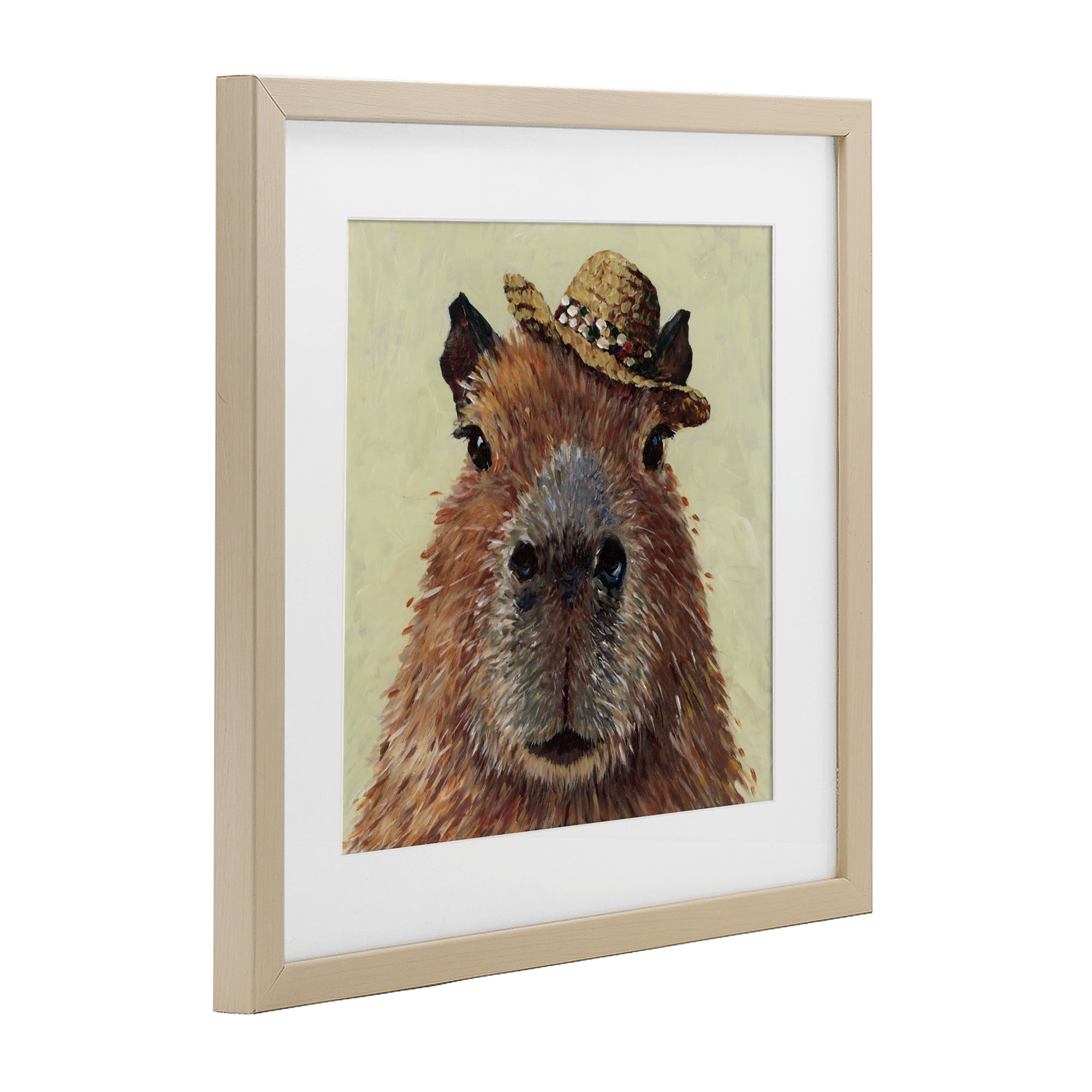 Stupell Industries Capybara with Straw Hat Birch Framed Print Under Glass, design by Studio Bautista