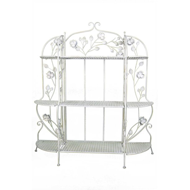 Antique White Bakers Rack with 3 Shelves