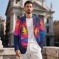 thumbnail image 2 of HELLHERO Retro Sunset Palm Print Suit Jackets, Slim Fit Blazer Lightweight Polyester Men's Blazer for Office, 2 of 8