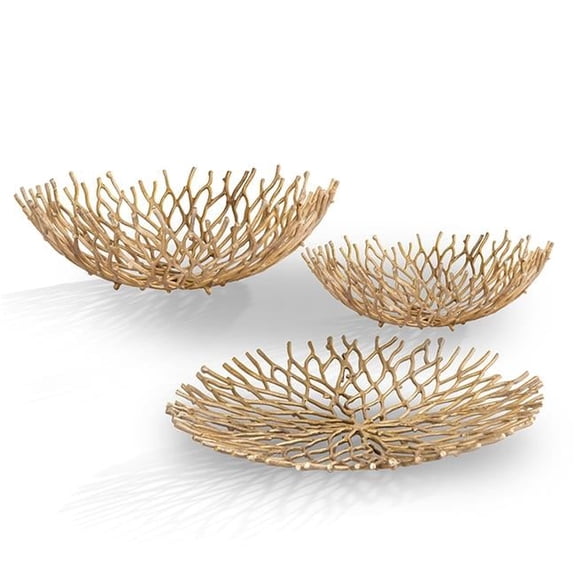 SPI Home Set of 3 Cast Aluminum Coral Tray and Bowls