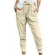 thumbnail image 1 of Pantalones pitillo hasta la pantorrilla con cintura elástica y cordón de lino y algodón liso para mujer Fridja  hfkajh99469, 1 of 9