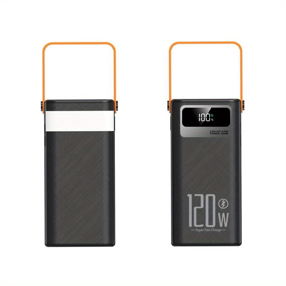 30000mAh 120W Fast Charging Power Bank with Built-in Cables & LED Light - Portable Charger for Phone, Camping, Outdoor Emergency Battery Pack