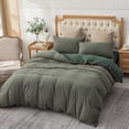 thumbnail image 5 of PURE ERA Jersey Knit Solid Duvet Cover Set 100% T-Shirt Cotton Ultra Soft 3Piece Bedding Set(Full Size, Green Stripe), 5 of 7
