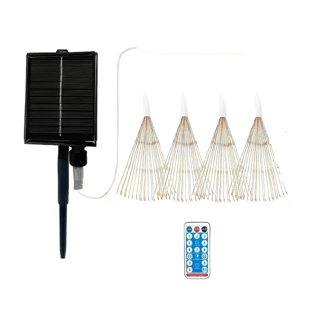 Lámpara de Fuegos Artificiales Solar Colgante de 5 X 96 LED, 8 Modos, Control Remoto, Decoración Navideña, Luces de Hadas para Jardín