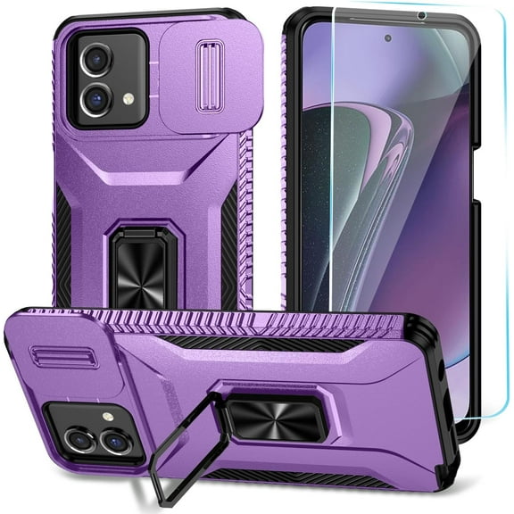for Motorola Moto G Stylus 5G 2023 Case with HD Screen Protector & Slide Camera Cover & Kickstand, [Military-Grade] Phone Case for Moto G Stylus 5G 2023 (Y_Purple)