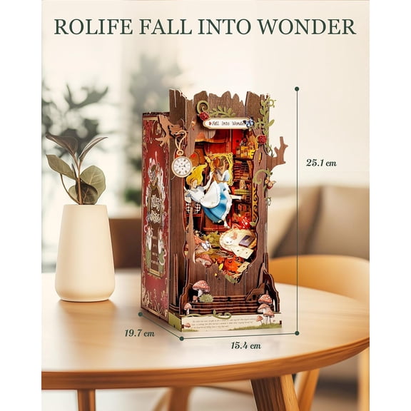 Book Nook Kits Fall into Wonder, Fairy Tale Bookend Wooden 3D Puzzles for Bookshelf Decor