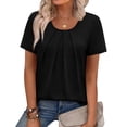 thumbnail image 3 of Ronuti Women T Shirts Pleated Short Sleeve Tops Business Casual Dressy Blouses Black Tops, 3 of 9
