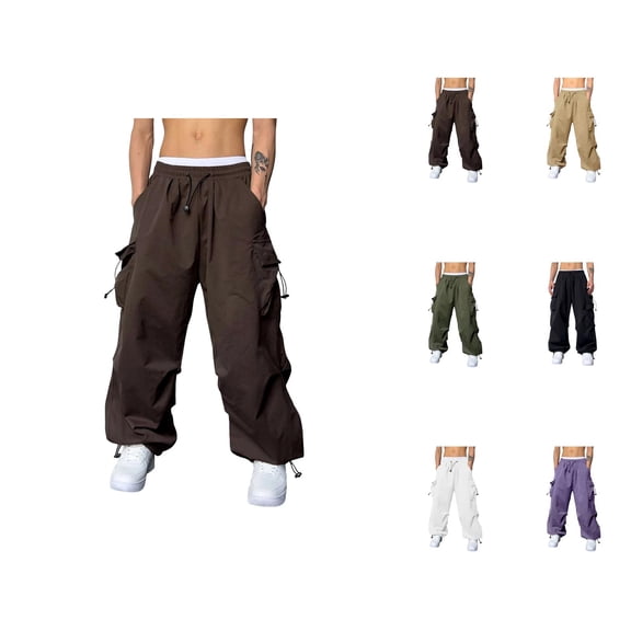 Men's Baggy Cargo Pants 2026 Trendy Elastic Waist Drawstring Loose Fit Parachute Pants Harem Joggers with Pockets Streetwear