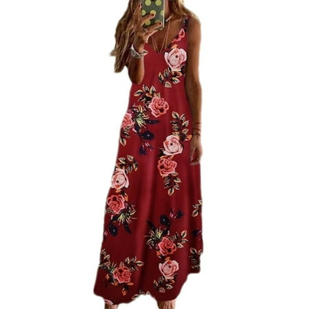 

Sexy Dance Floral Print Nightshirt for Women Summer Sleeveless Long Maxi Dress Casual Loose Pajamas Lounge Dress Sleepwear