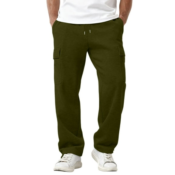 Mens Cargo Joggers, Lounge Fleece Sweatpants Open Bottom Casual Baggy Pants for Men,Army Green,3XL