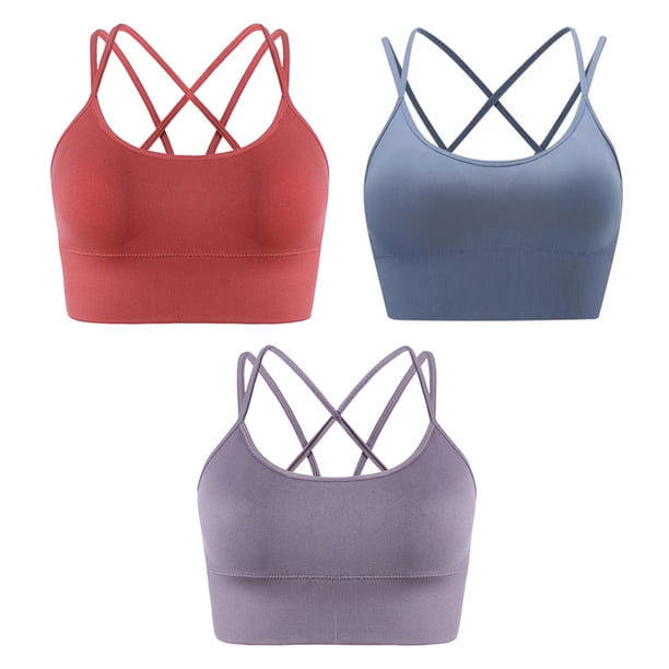 3 piezas de ropa interior deportiva para mujer, tirantes acolchados, ropa interior de soporte medio, adecuada para yoga y fitness, adecuada para circunferencia inferior del pecho de 87 a 92 cm