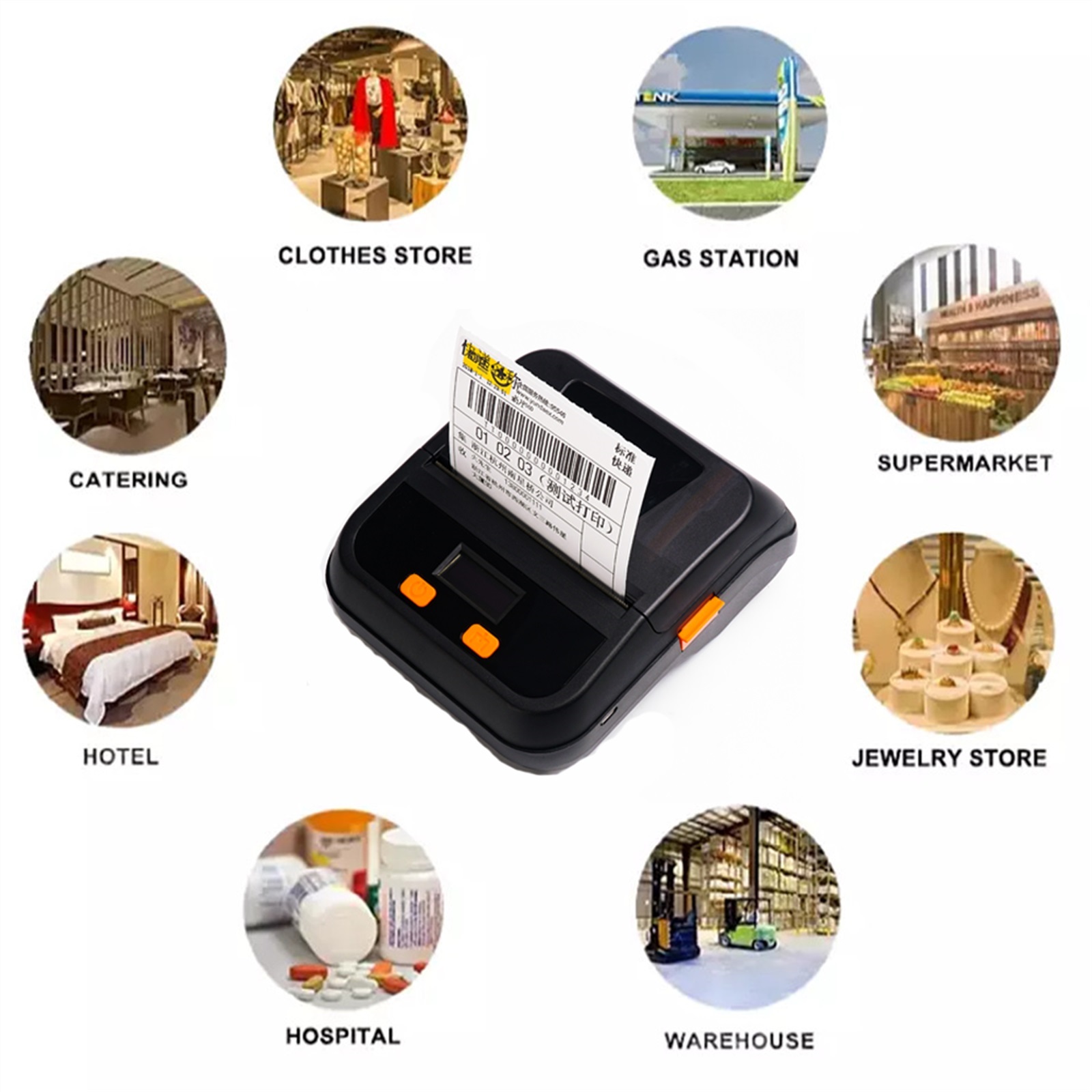 80mm 2in1 Printers Label & Receipt Command Portable Wireless Connected With Phone and Computer Mini Thermal Printer Paper Label ,Fast Printing
