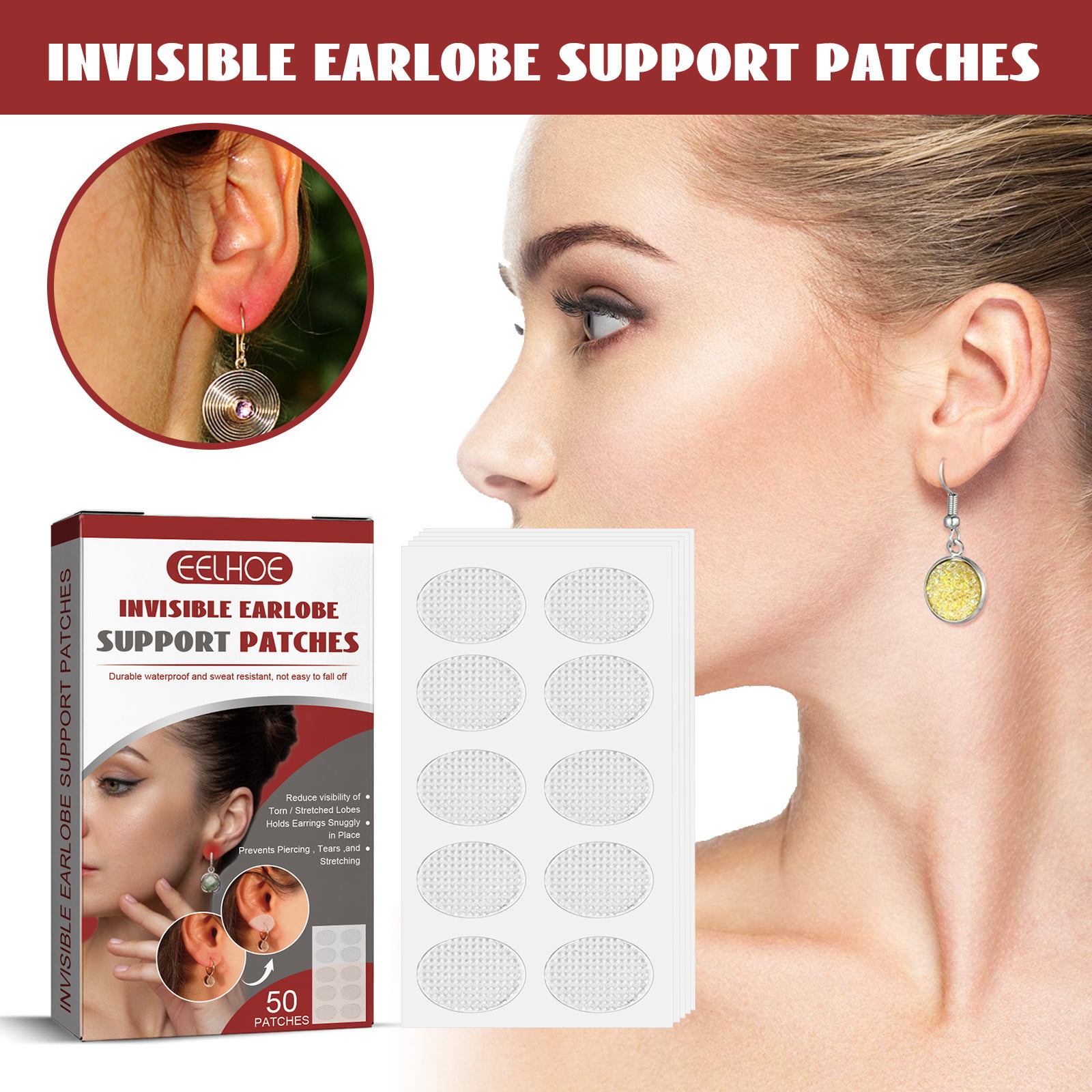 60x Ears Lobe Earring Support Invisible Patches Anti-rips/Tears Skin  Stickers