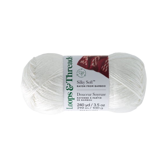 Silky Soft Yarn by Loops & Threads - Yarn for Knitting - Crochet - Weaving - and Arts & Crafts - White - Bamboo - 3.5 oz