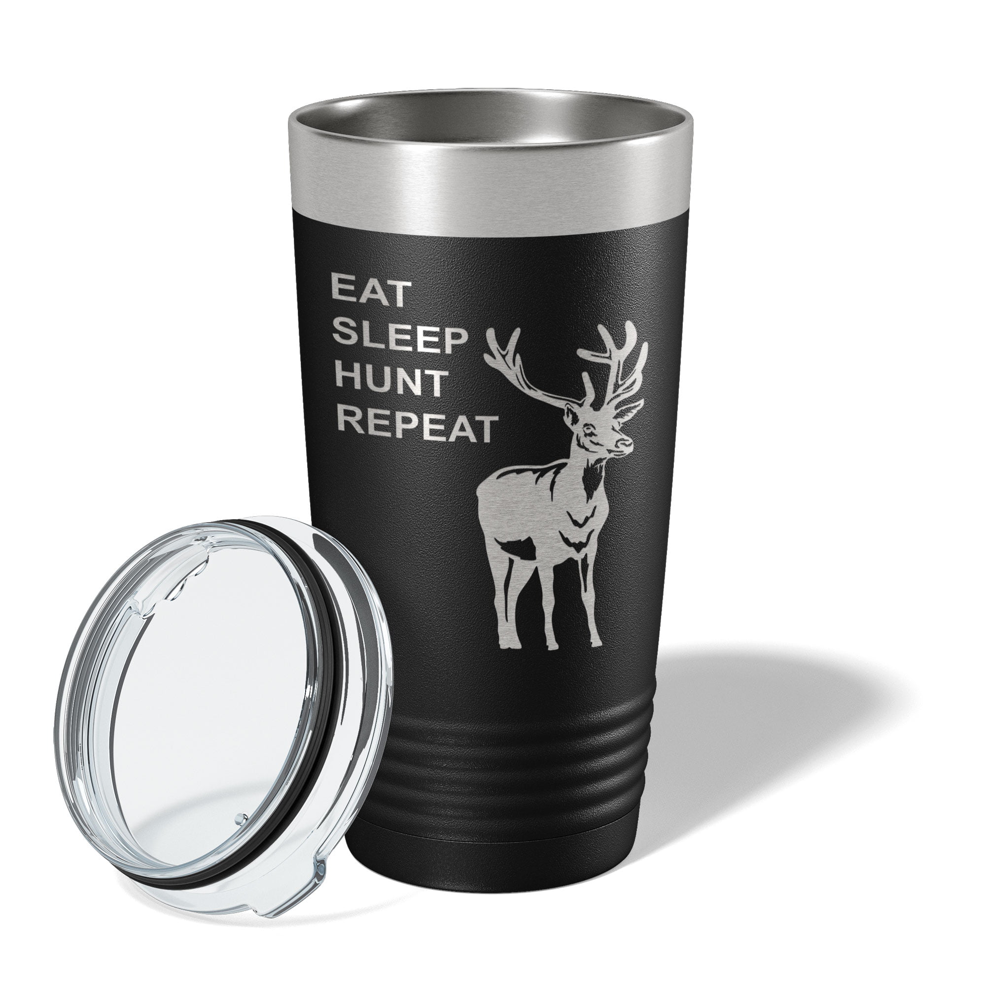 DEER CAMP® Tumbler Water Bottle Thermos Black With Etched Logo 16