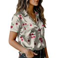 thumbnail image 4 of QASIEATN Women's Retro Shirt Women's Satin Printed Short Sleeved Shirt Vacation Style Shirt, 4 of 7