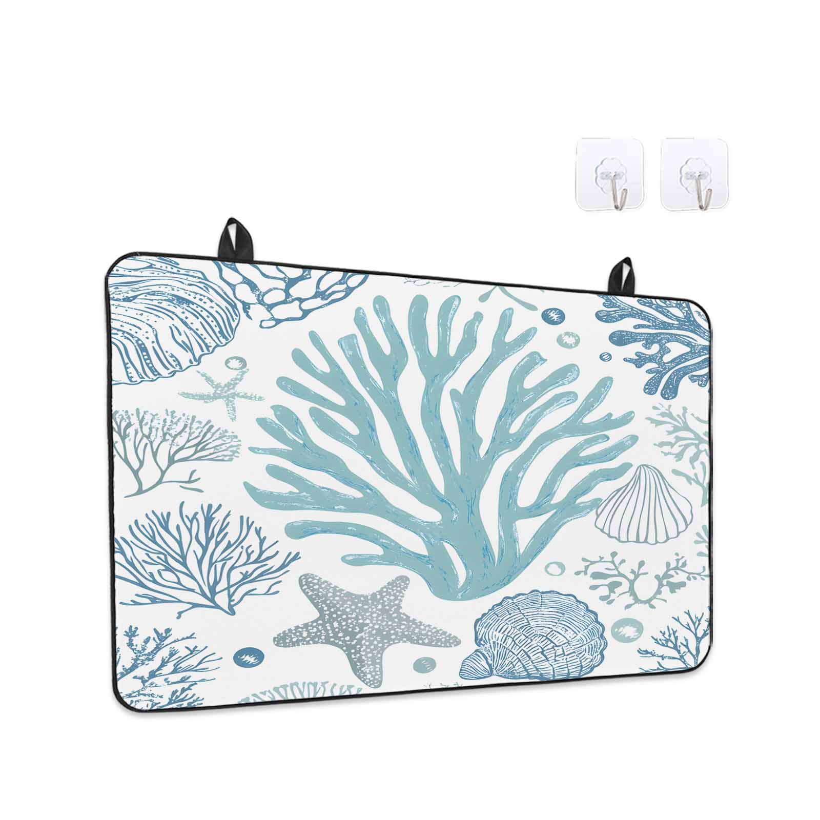 Aqua Coastal Stove Top Cover for Electric Stove, Heat-proof & Non Slip Glass Top Stove Cover Protector, Summer Nautical Starfish Beach Coral Kitchen Flat Cooktop Rubber Mat 24x21 Inches
