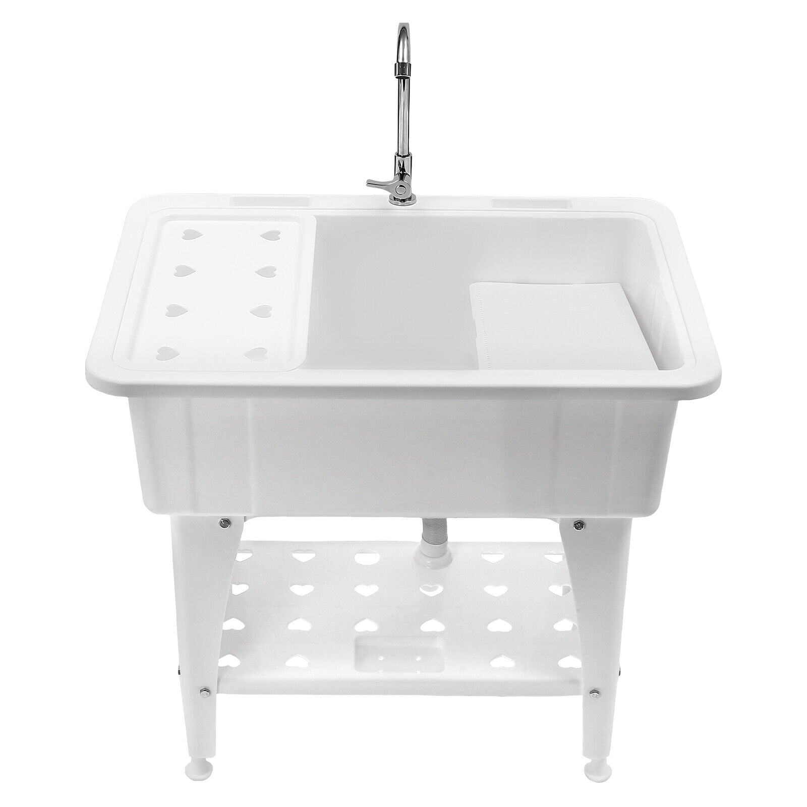 Freestanding White Utility Sink Laundry Tub Freestanding Sink Wash Station w/ Faucet Home for Bathrooms