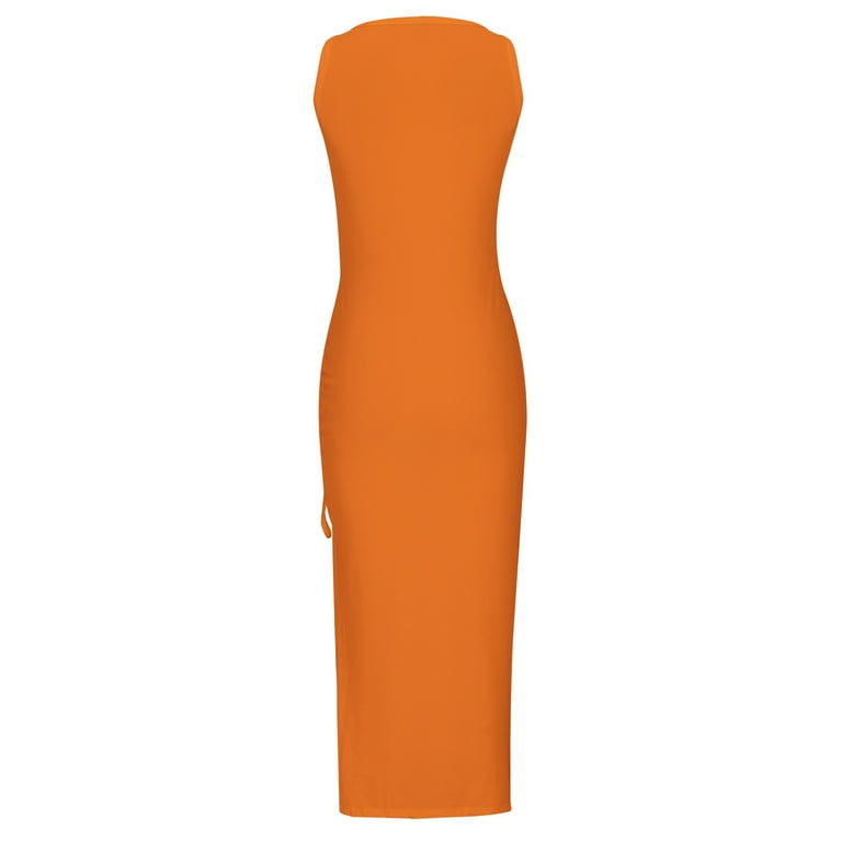 Tank Dresses for Women Ribbed Drawstring Slit Thigh High Maxi Dress  Sleeveless Summer Beach Wear Solid Long Dress - Walmart.com