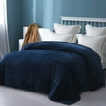 thumbnail image 3 of Exclusivo Mezcla Twin Size Flannel Fleece Blanket, 90"x66" Soft Jacquard Weave Leaves Pattern Velvet Plush Bed Blanket, Navy Blue, 3 of 8