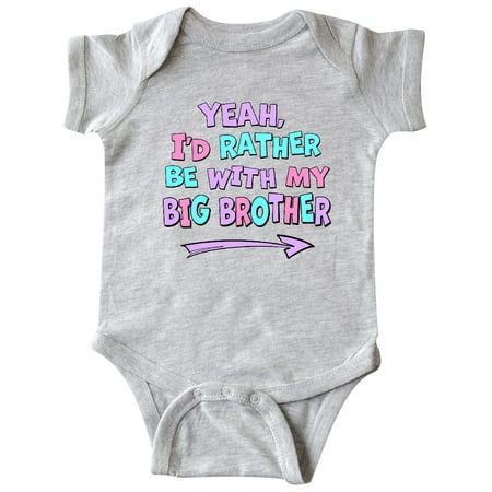 

Inktastic Yeah I d Rather be with My Big Brother Pink Blue Purple Gift Baby Boy or Baby Girl Bodysuit