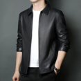 thumbnail image 4 of Chaqueta de cuero genuino para hombre, con cuello alto, de lujo, para otoño e invierno, además de abrigo sencillo y cálido de terciopelo, 4 of 5