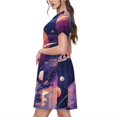 thumbnail image 2 of Fotbe Robe Motif Galaxie Pastel Planète Décontractée Mode Femme Manches Courtes Robe Maxi Robe T-Shirt Rayée Longue à Blocs de Couleur, 2 of 6