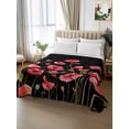 thumbnail image 3 of Twin Flat Sheet Only Watercolors Red Flowers Leaves on Black Soft Microfiber Cooling Bedding Sheets Retro Floral Flat Bed Sheet for Hotel,Home Decor, 3 of 9