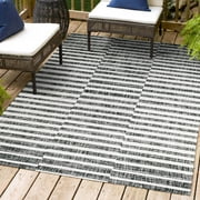 JONATHAN Y SMB133F-8 Sukie Modern Offset Stripe Black/Ivory 8 ft. x 10 ft. Indoor/Outdoor Area Rug, Pet Friendly, Stain Resistant, Easy to Clean, for Patio, Balcony, Living Room; Kitchen, Bedroom