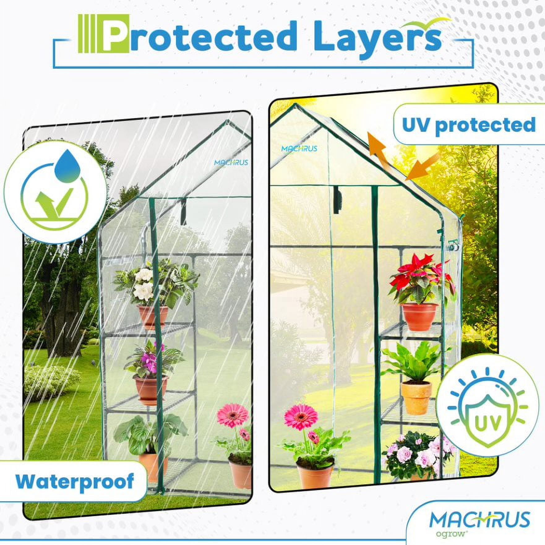 Machrus Ogrow Deluxe Walk-In Greenhouse with 3 Tiers & 6 Shelves, Clear Cover for Indoor and Outdoor Greenhouse Gardening
