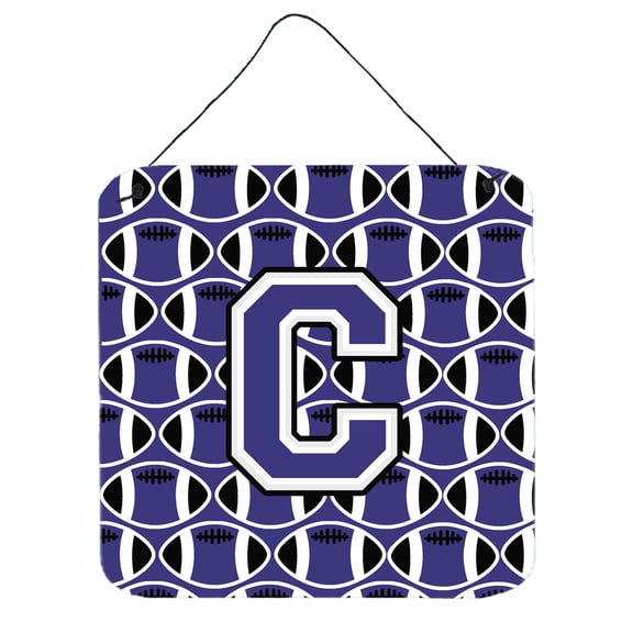 Letter C Football Purple and White Wall or Door Hanging Prints
