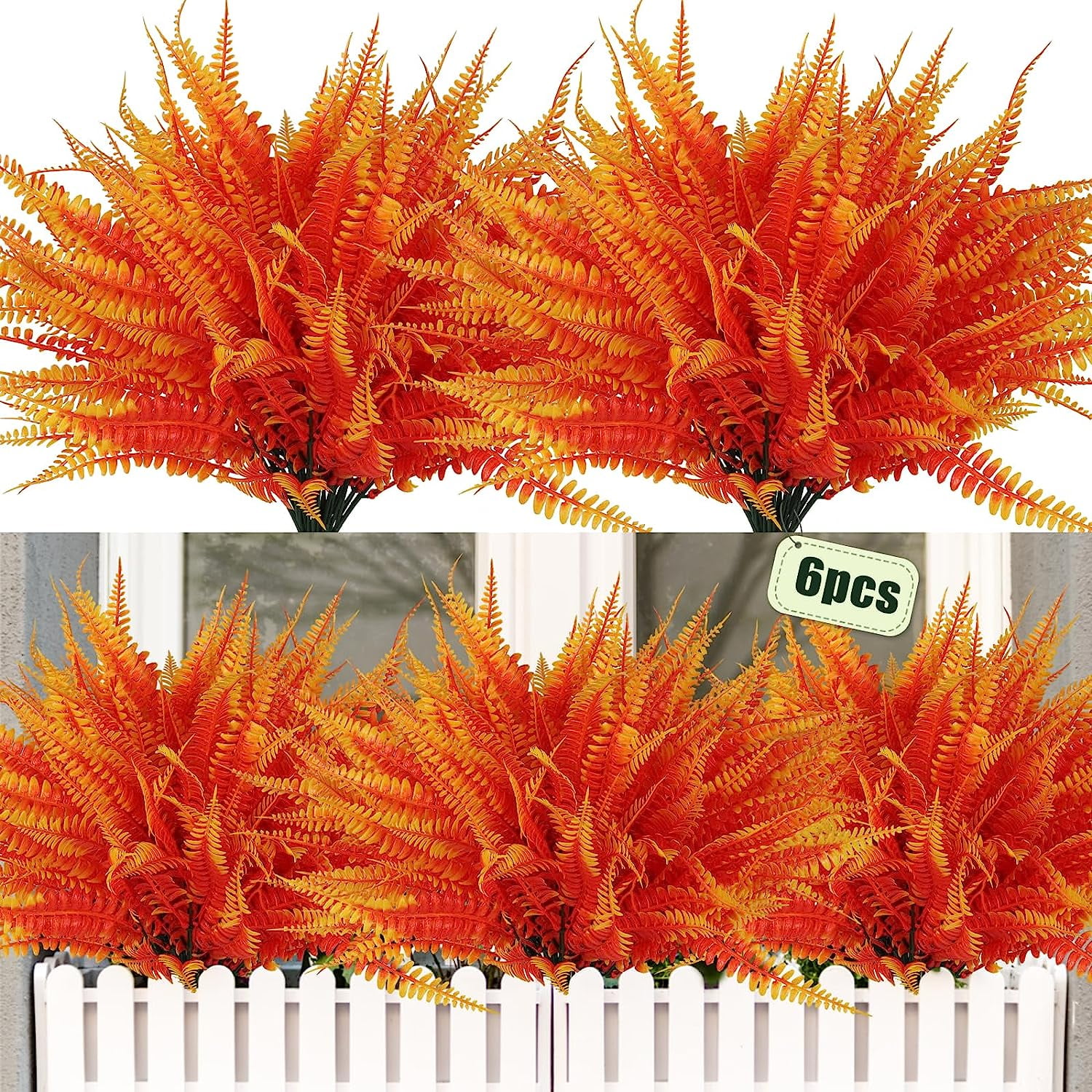 Viworld 6 Pcs Artificial Boston Fern Artificial Plastic Ferns Plants