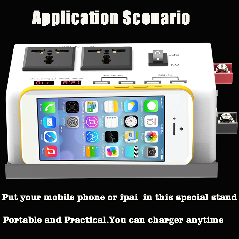 Power Inverter 300W 12V DC to 120V/110V AC with USB Charging Ports and 2 AC Outlets