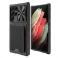 thumbnail image 1 of SaniMore Case for Samsung Galaxy S23 Ultra 6.8" 2023, [Tough PC Back PU Leather Skin] Card Slot + Magnetic Car Mount + Sliding Cover Shockproof Anti-slip Hybird Heaavy Duty Protective Shell, Black, 1 of 9