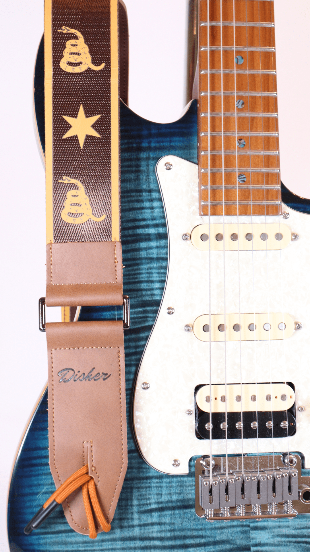 Rattlesnake Star Don't Tread on Me Guitar Strap (Seatbelt-Nylon/Cowhide Leather) Gadsden Flag Guitar Strap
