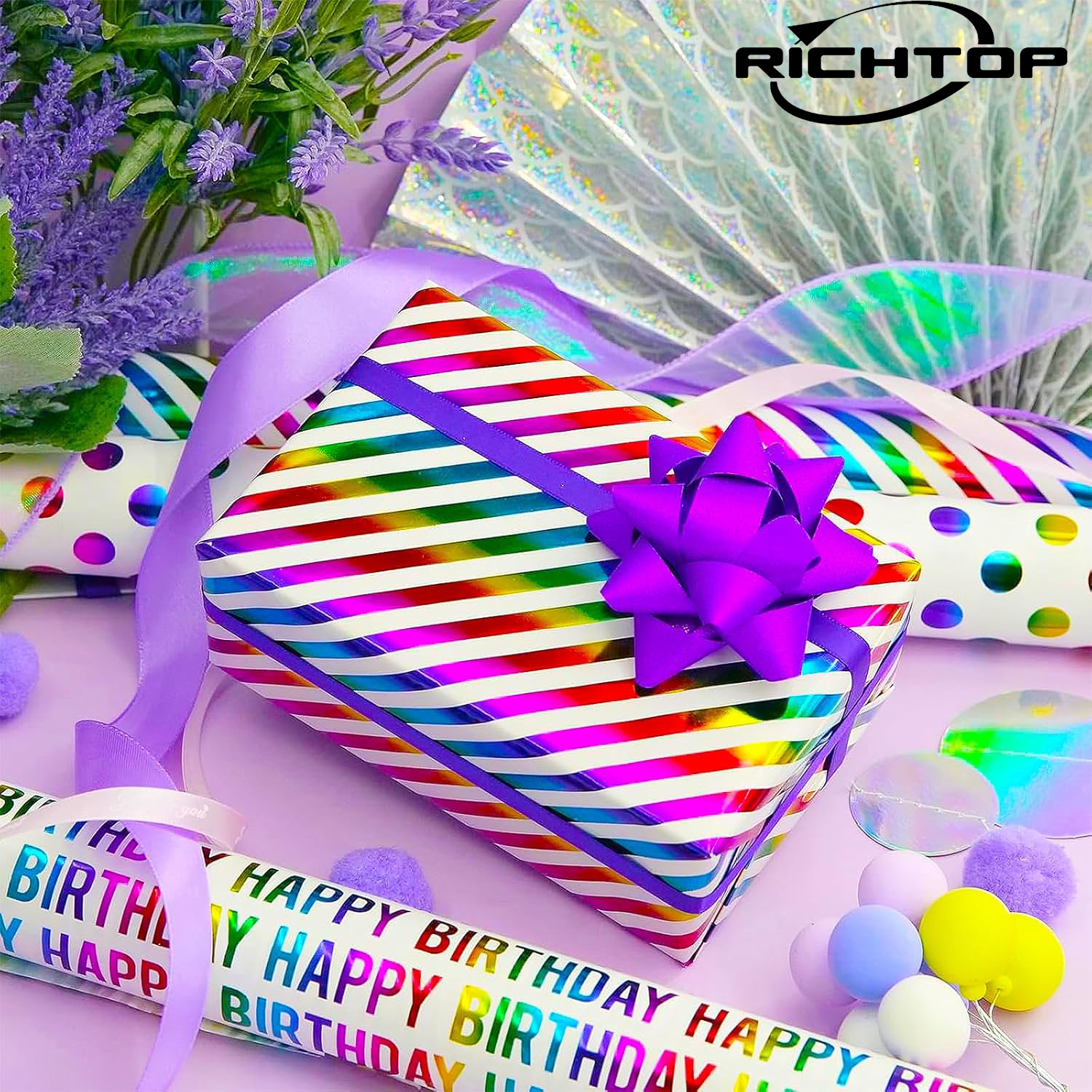 RICHTOP Birthday Wrapping Paper - 3 Rolls 17in x 120in photo 3