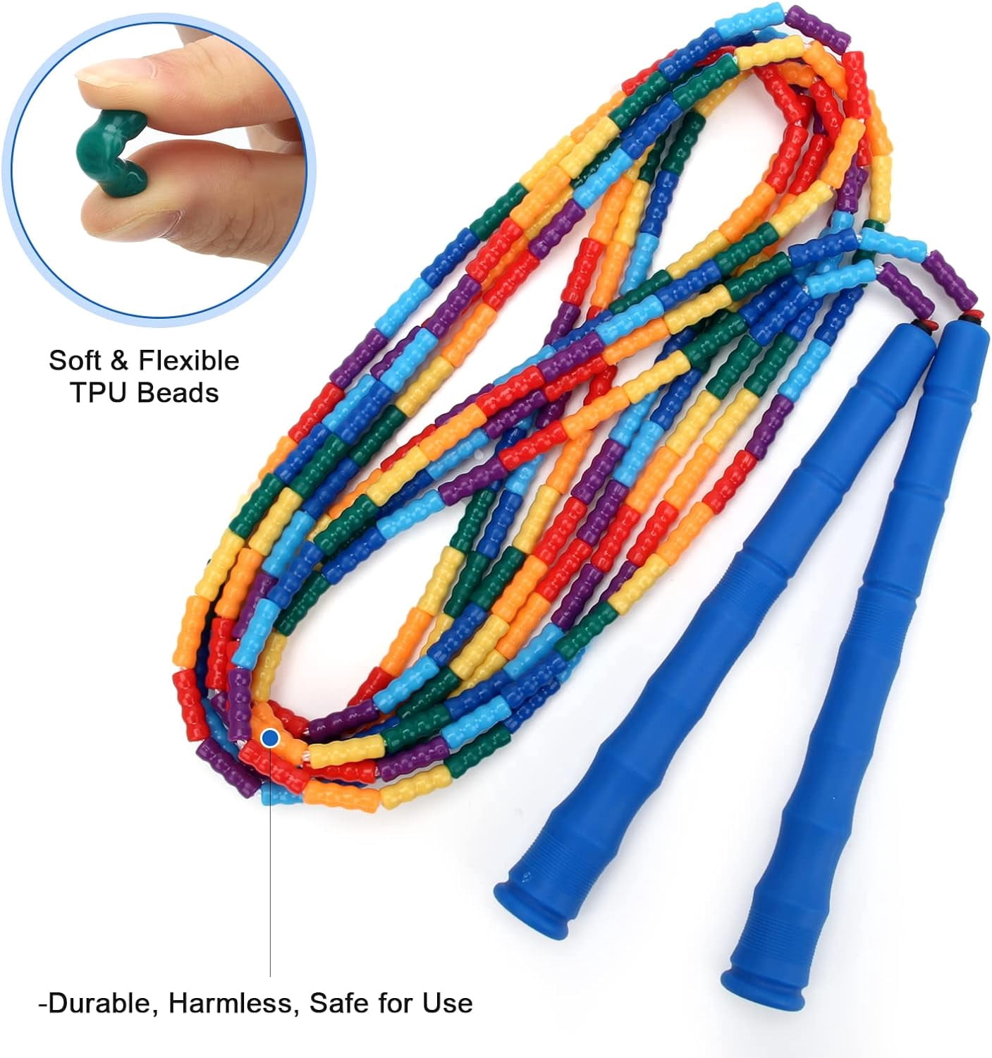 16 FT Long Jump Rope(2 PACK), Double Dutch Jump Ropes, Soft Beaded Skipping for Kids Adults, Plastic Segmented Long Enough for 4-5 Jumpers