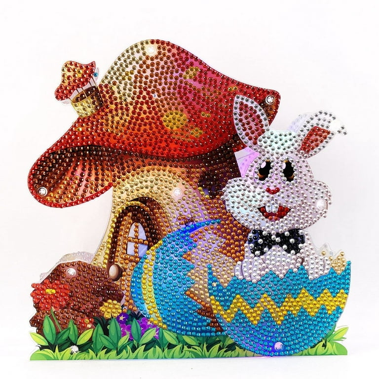 Easter 5D DIY Diamond Painting, Easter Desktop Decor with LED Light Diamond  Painting Pictures, Rabbit Easter Eggs, Rhinestone Crystal Decoration Craft